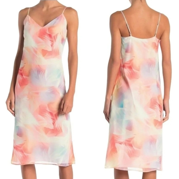 Cynthia Steffe Dress Slip 6 Midi V-Neck Watercolor Floral Lined Shift Strappy - Picture 1 of 7